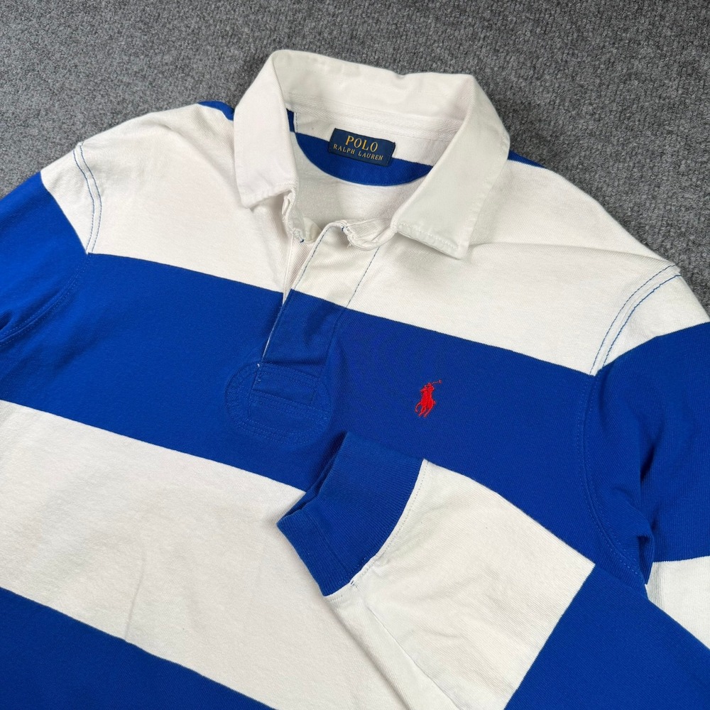 Polo Ralph Lauren Rugby Shirt Mens XL Blue White Striped Long Sleeve Pony Logo